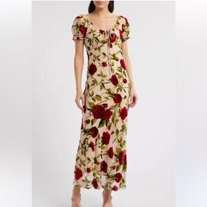 Rare London Rose Devore burnout velvet maxi dress coquette Sz 8 NWT